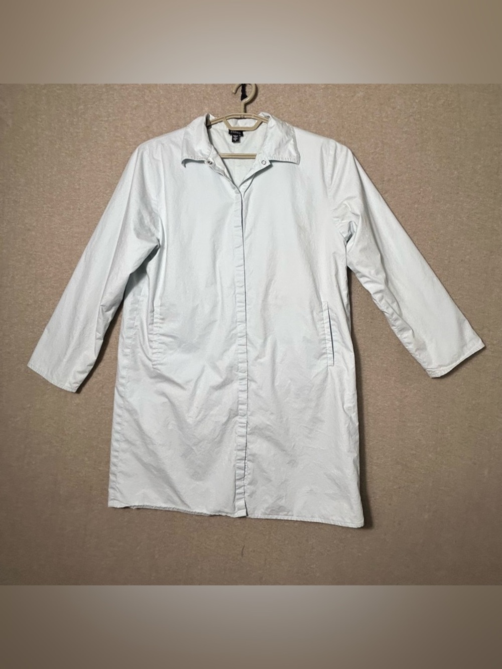 Eileen Fisher Rain Coat Jacket Womens Small Snap Up Lined Pockets Capsule READ